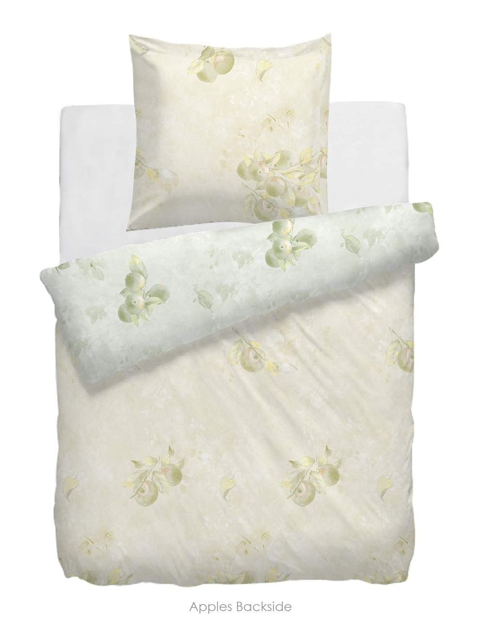 HnL Twill-Baumwolle Bettwäsche Äpfel Mint 135x200 cm + 80x80 cm