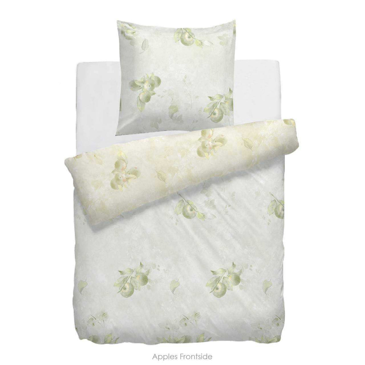 HnL Twill-Baumwolle Bettwäsche Äpfel Mint 135x200 cm + 80x80 cm