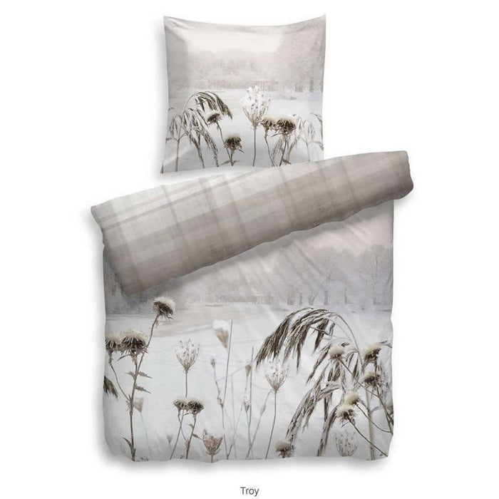 HnL Baumwolle Wende Bettwäsche Blumen Troy Natur 135x200 cm + 80x80 cm