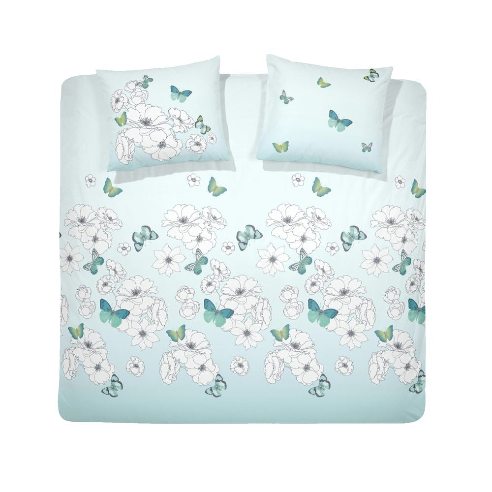 Cinderella Baumwoll Perkal Bettwäsche Schmetterlinge Blumen Hellblau
