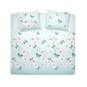 Cinderella Baumwoll Perkal Bettwäsche Schmetterlinge Blumen Hellblau