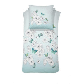 Cinderella Baumwoll Perkal Bettwäsche Schmetterlinge Blumen Hellblau