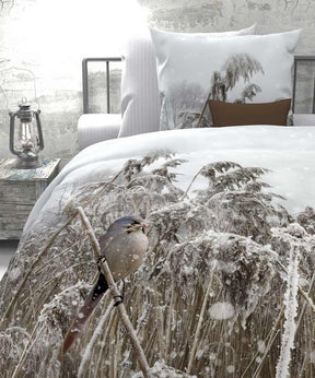 HnL Satin Wende Bettwäsche Winterlandschaft Dauw Weiss 135x200 cm + 80x80 cm
