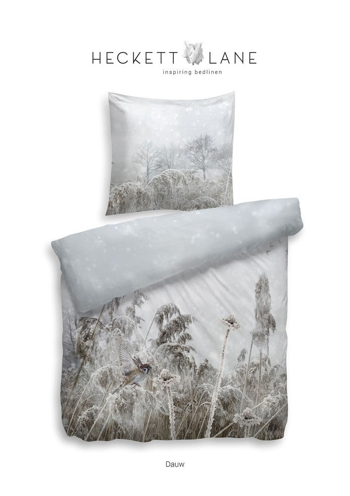 HnL Satin Wende Bettwäsche Winterlandschaft Dauw Weiss 135x200 cm + 80x80 cm