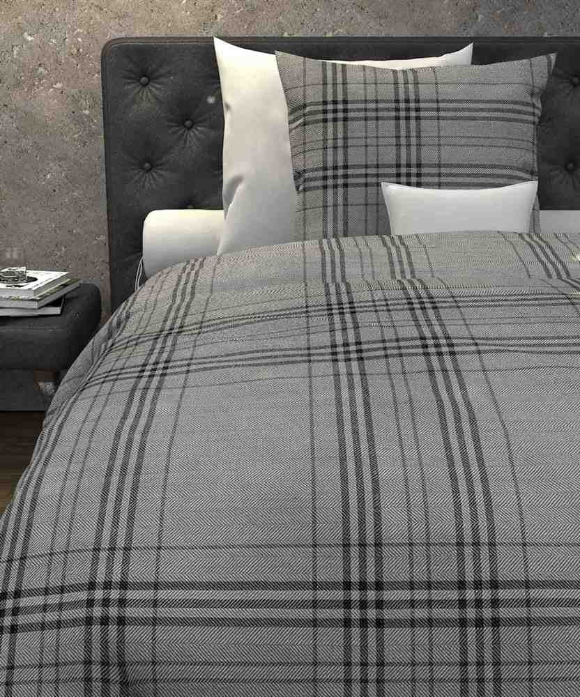 HNL Twill-Baumwolle Wendebettwäsche Kariert Den 135x200 cm + 80x80 cm Grau
