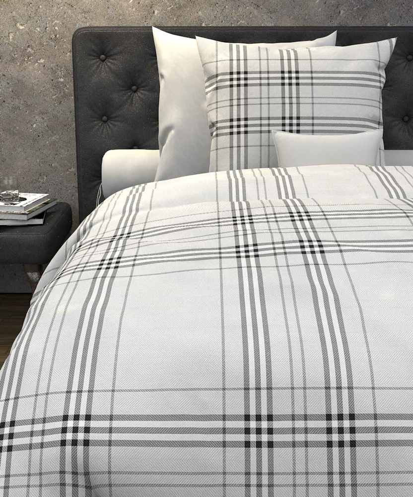HNL Twill-Baumwolle Wendebettwäsche Kariert Den 135x200 cm + 80x80 cm Grau