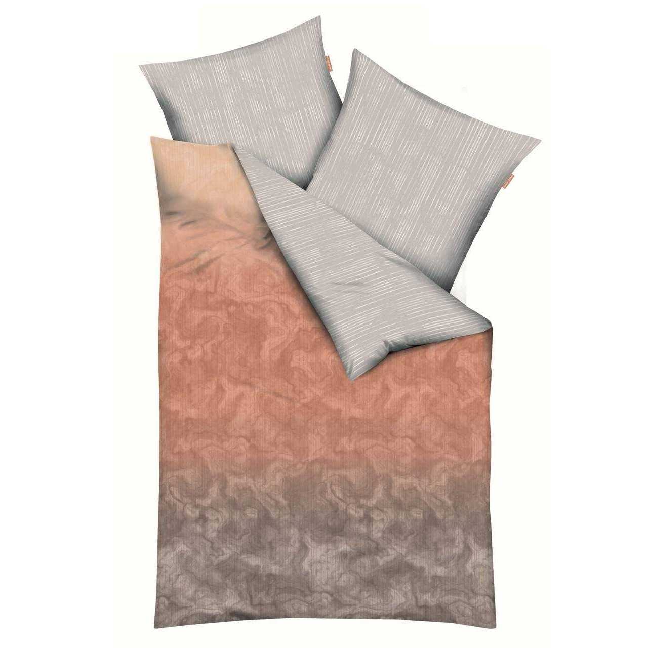 Kaeppel Satin Bettwäsche Marbling Streifen Auqa Zimt