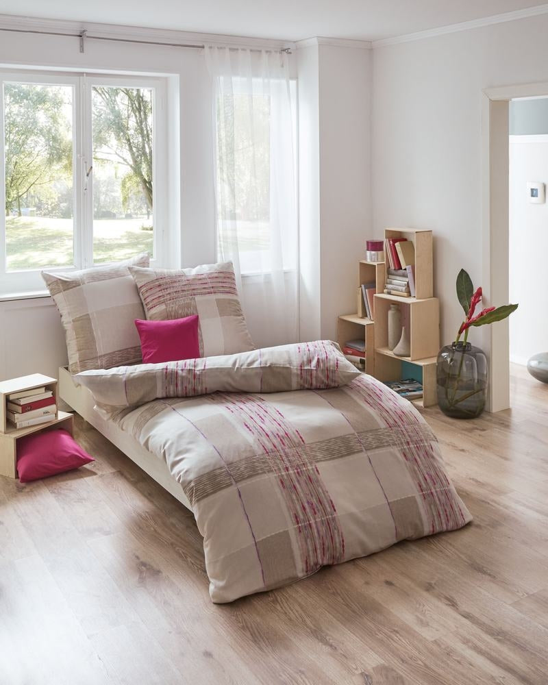 Kaeppel Mako Satin Bettwäsche Gestreift Kariert Muster Journal Pink