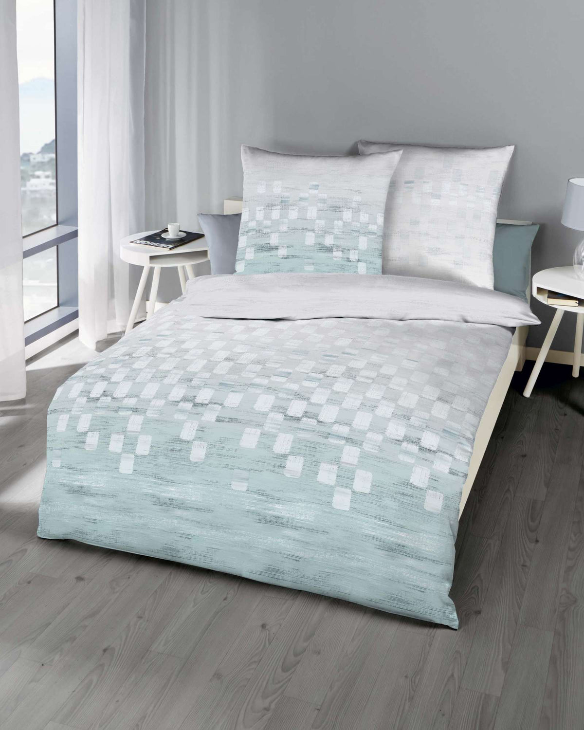 Kaeppel Biber Bettwäsche Domino Kariert Hellblau 135x200 cm + 80x80 cm