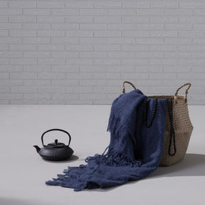 damai Alpaka Baumwolle Kuscheldecke Uni Blau Loft