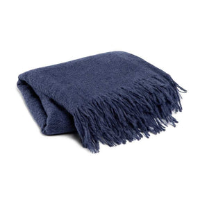 damai Alpaka Baumwolle Kuscheldecke Uni Blau Loft