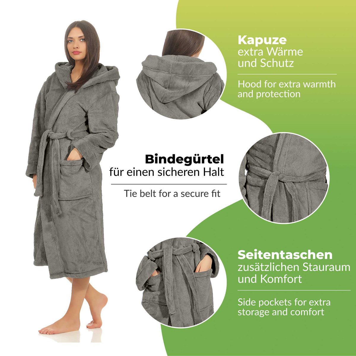 etérea Mustique Kuschelfleece Kapuzen-Bademantel Saunamantel Unisex - Bild 6