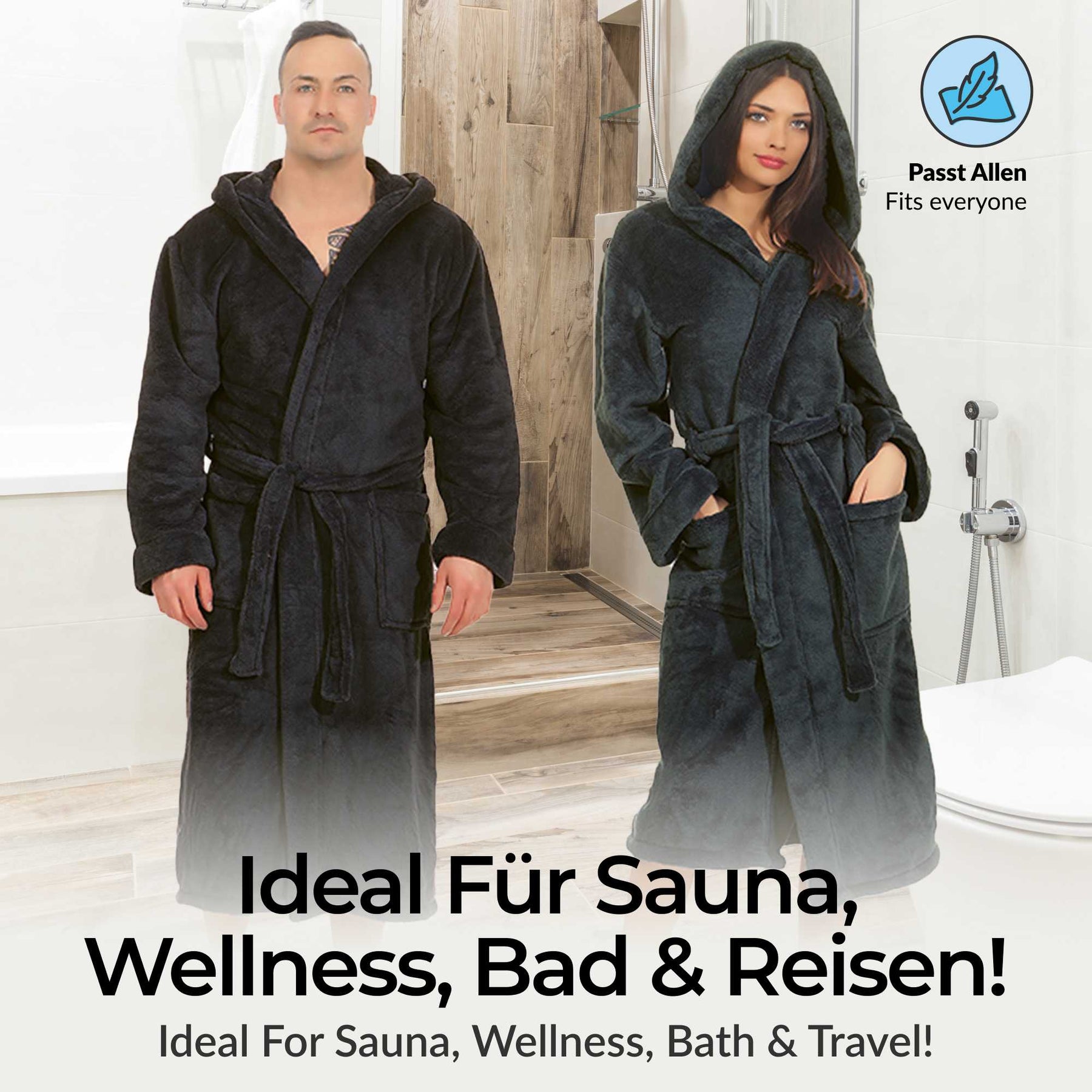 etérea Mustique Kuschelfleece Kapuzen-Bademantel Saunamantel Unisex