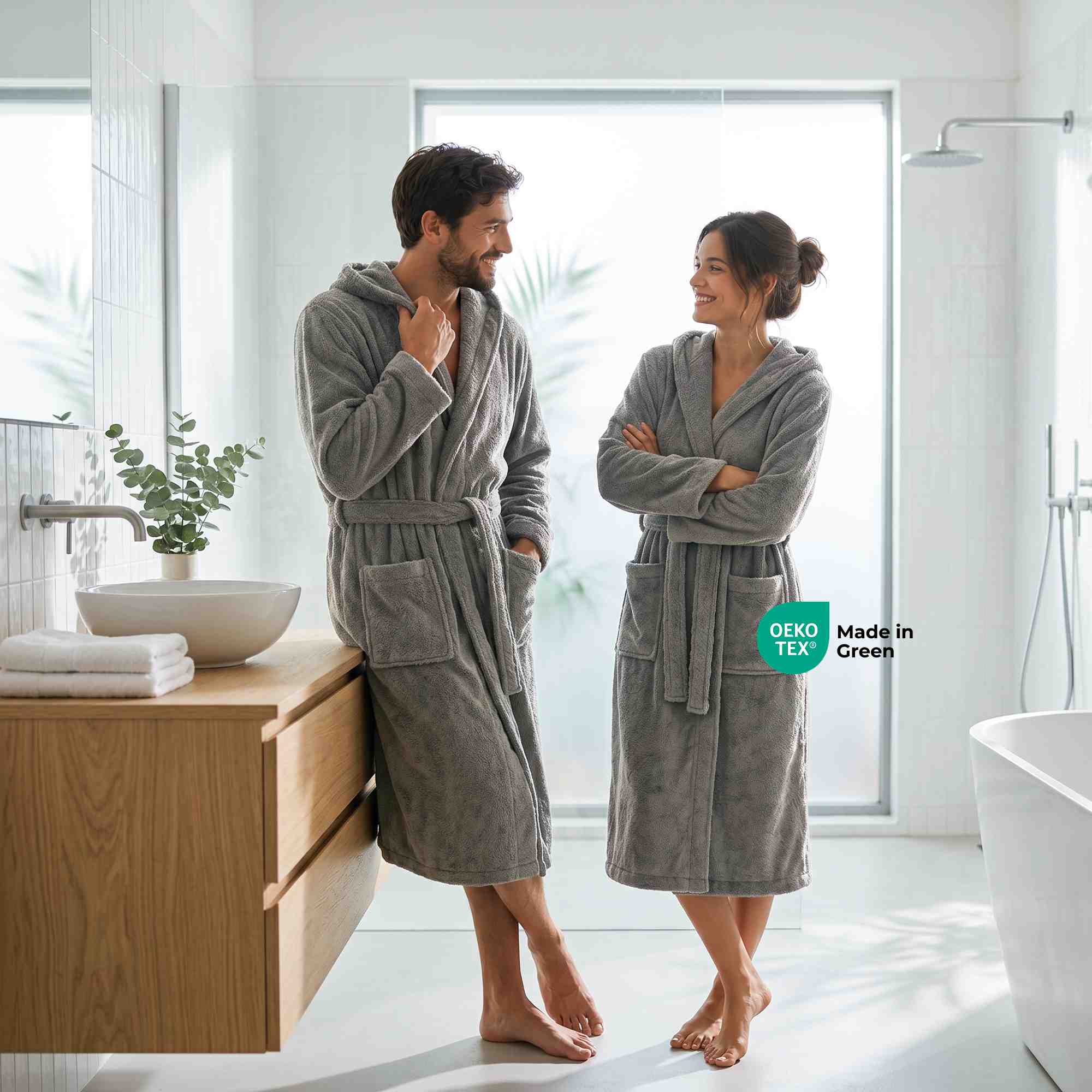 etérea Mustique Kuschelfleece Kapuzen-Bademantel Saunamantel Unisex