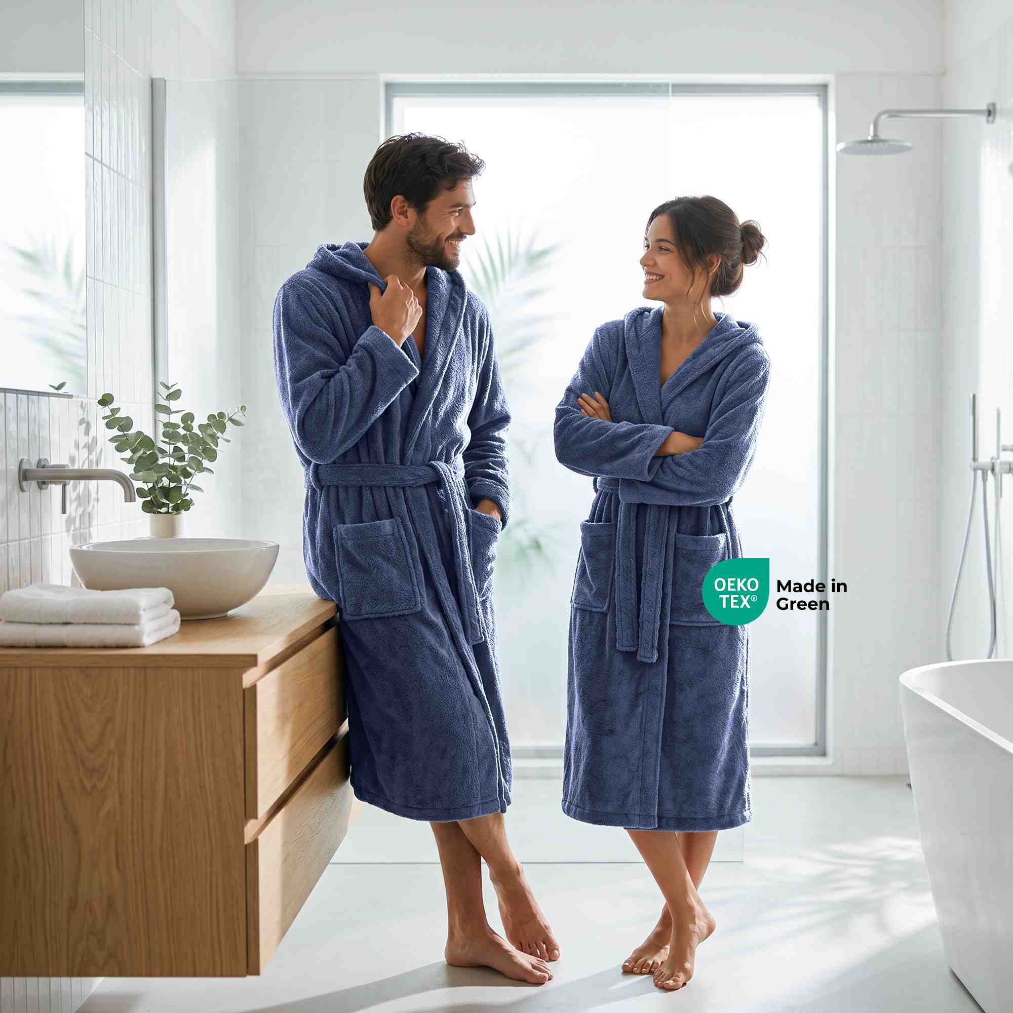 etérea Mustique Kuschelfleece Kapuzen-Bademantel Saunamantel Unisex