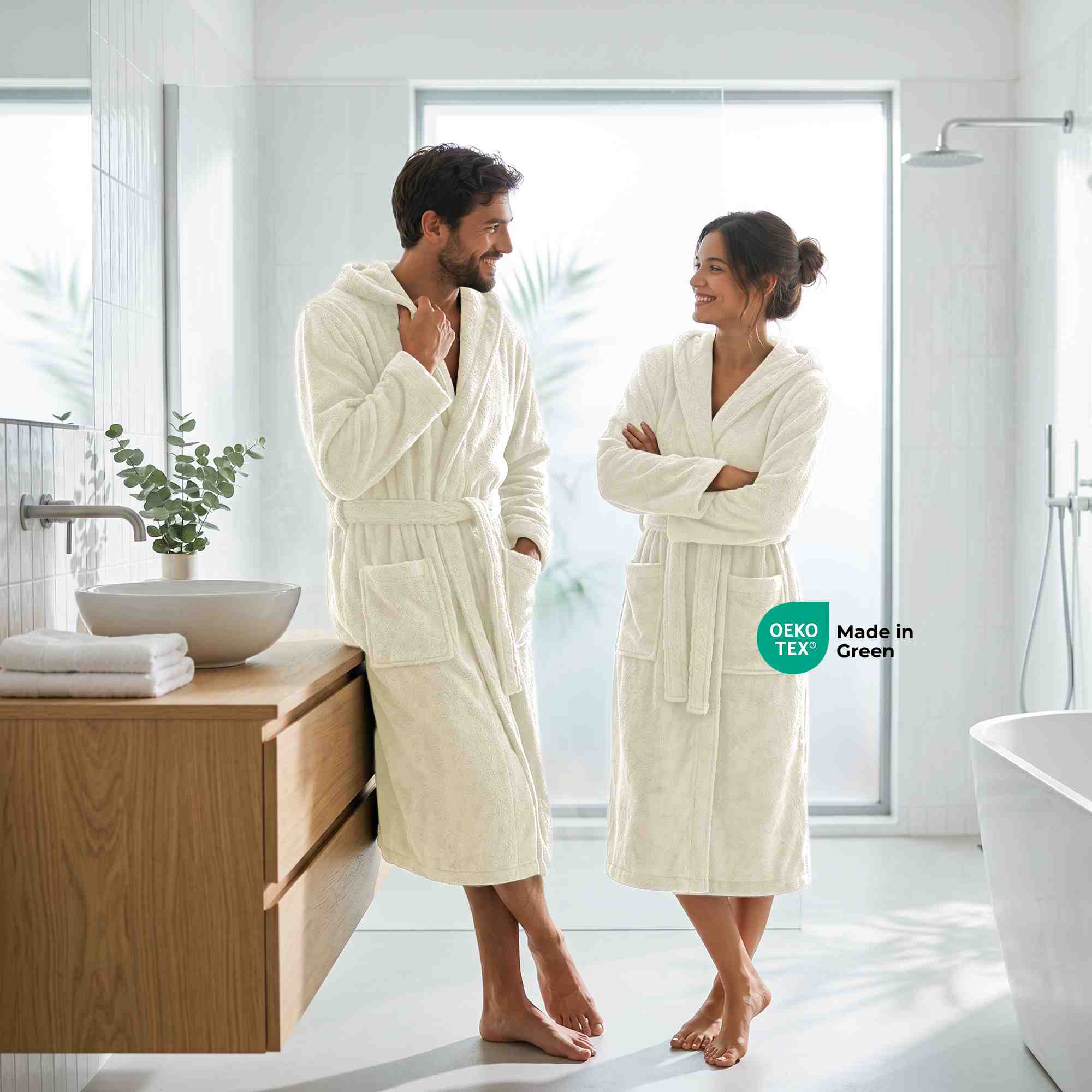 etérea Mustique Kuschelfleece Kapuzen-Bademantel Saunamantel Unisex