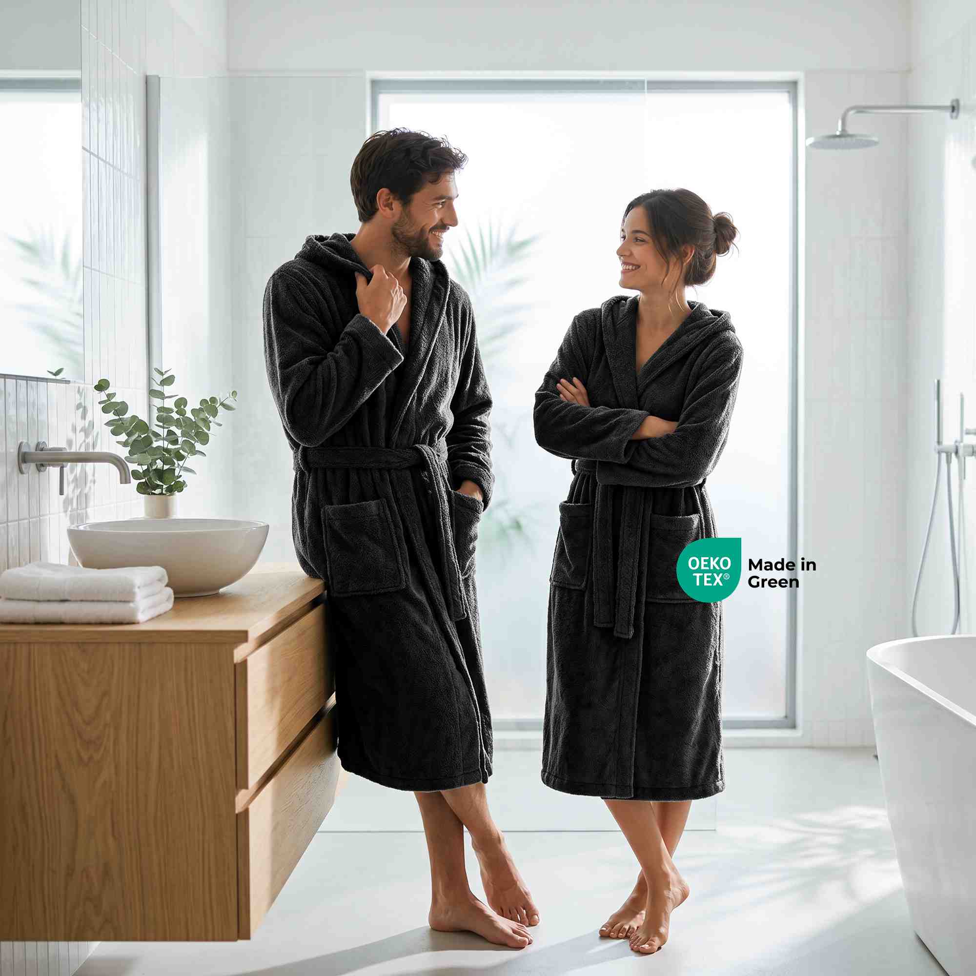 etérea Mustique Kuschelfleece Kapuzen-Bademantel Saunamantel Unisex