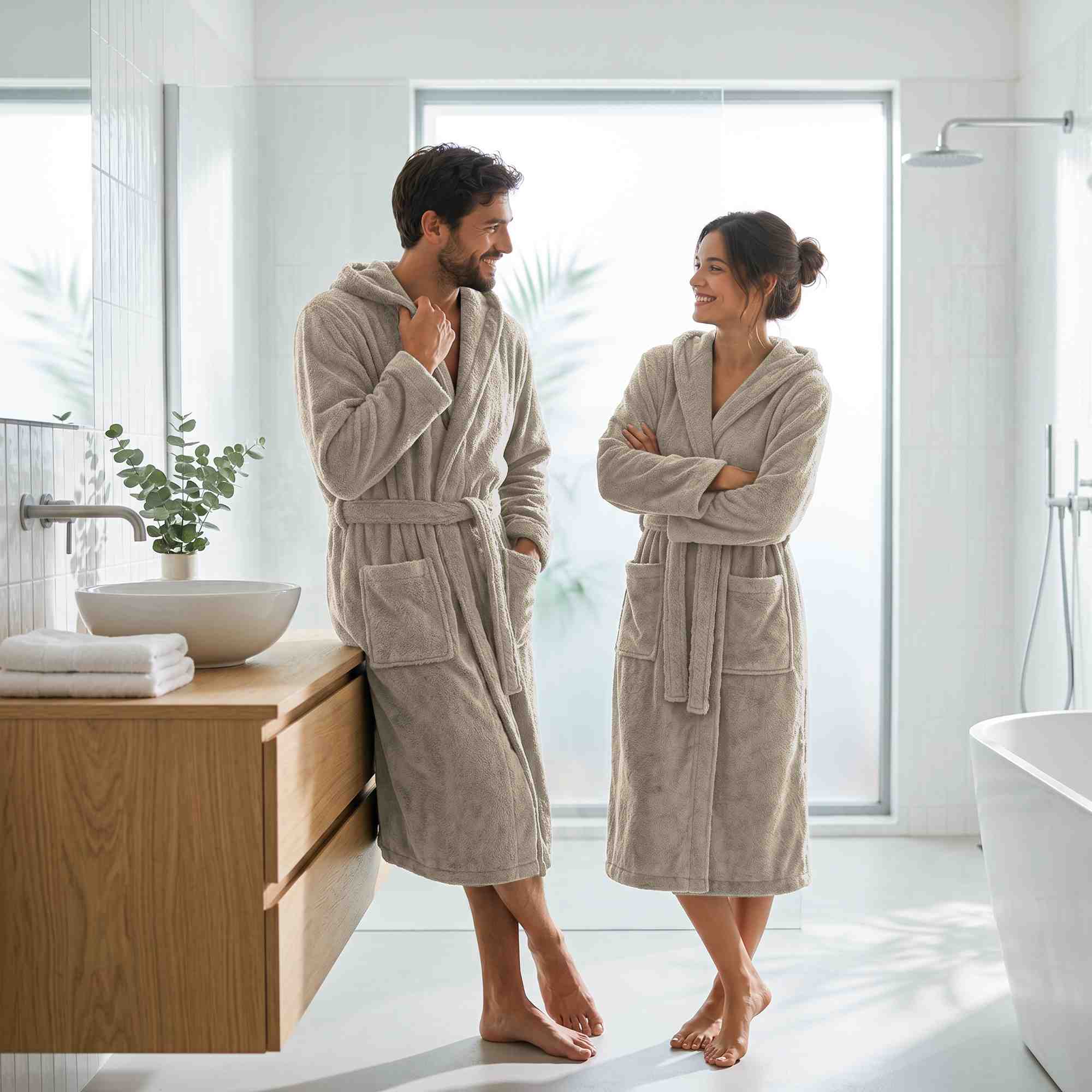 etérea Mustique Kuschelfleece Kapuzen-Bademantel Saunamantel Unisex
