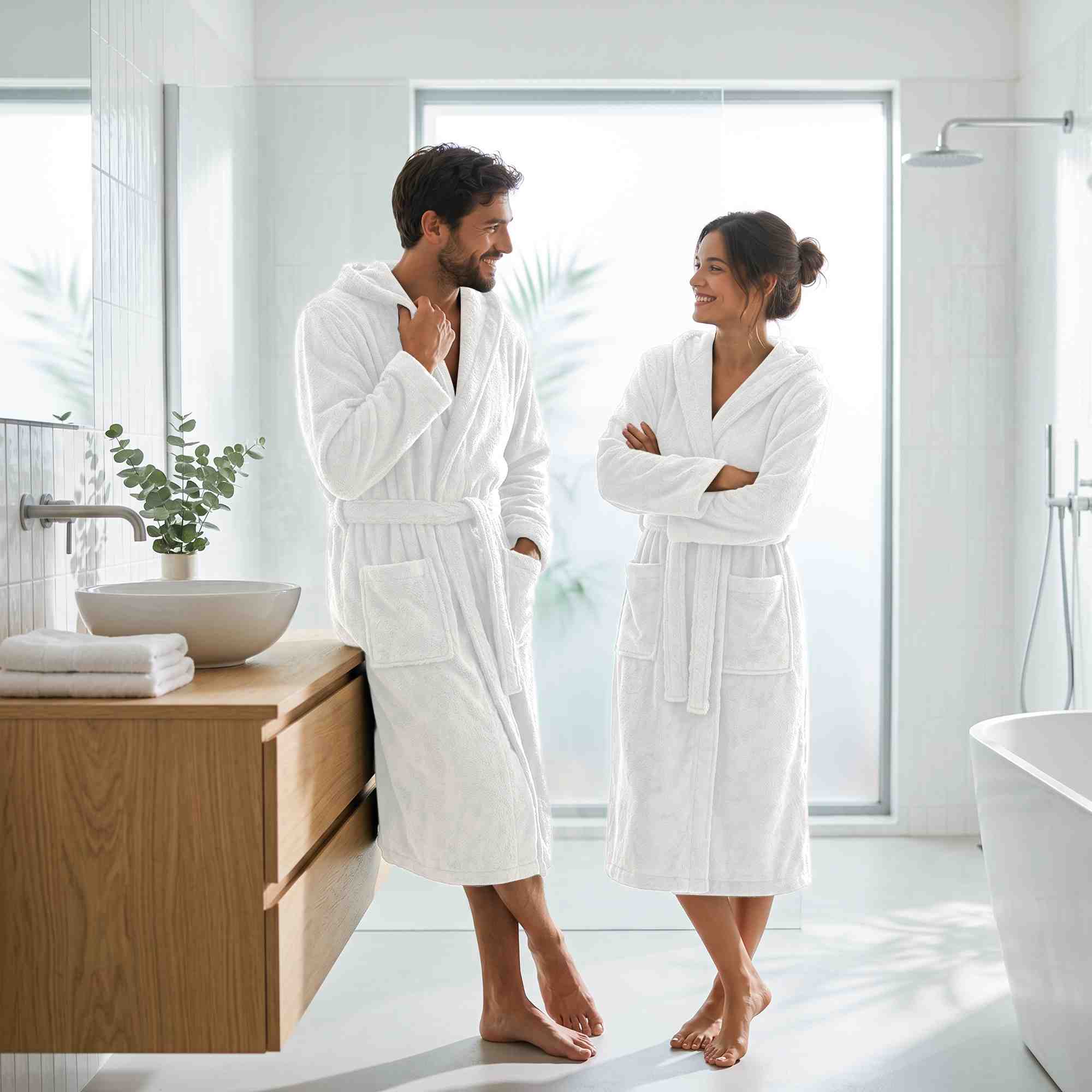 etérea Mustique Kuschelfleece Kapuzen-Bademantel Saunamantel Unisex