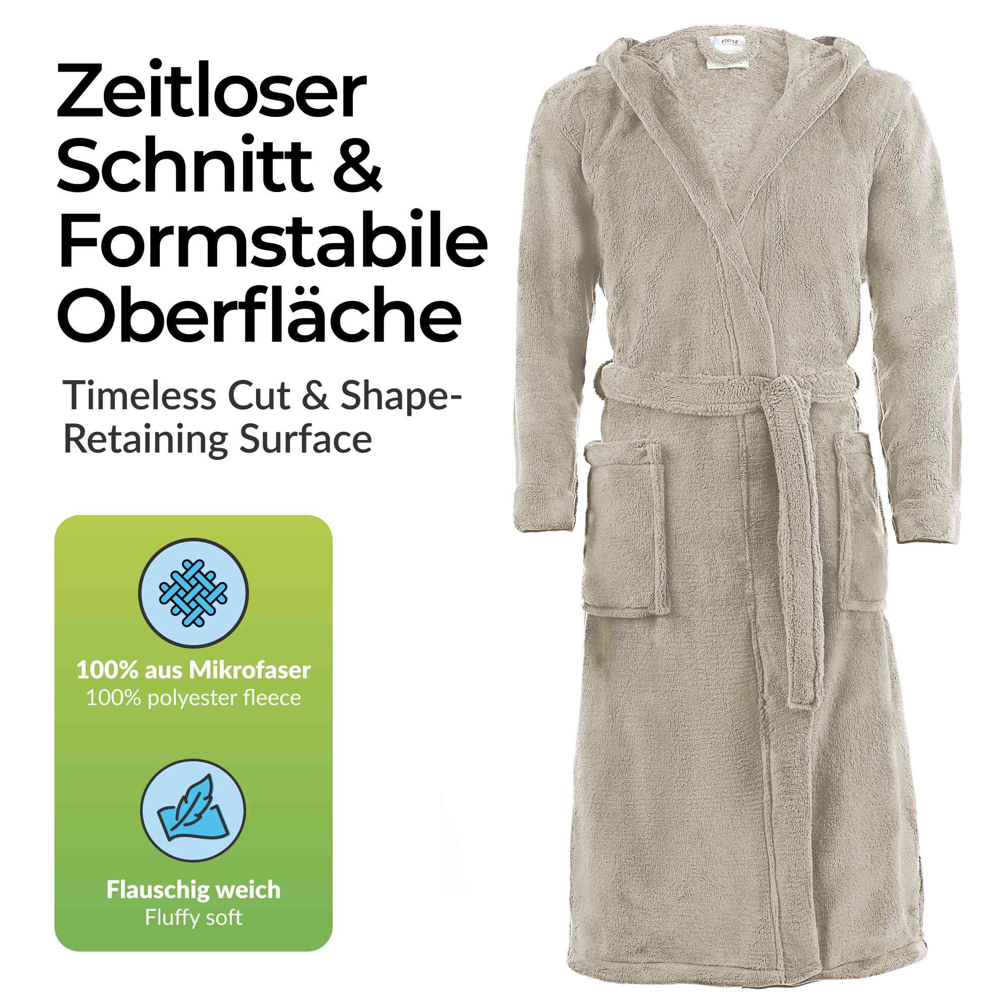 etérea Mustique Kuschelfleece Kapuzen-Bademantel Saunamantel Unisex