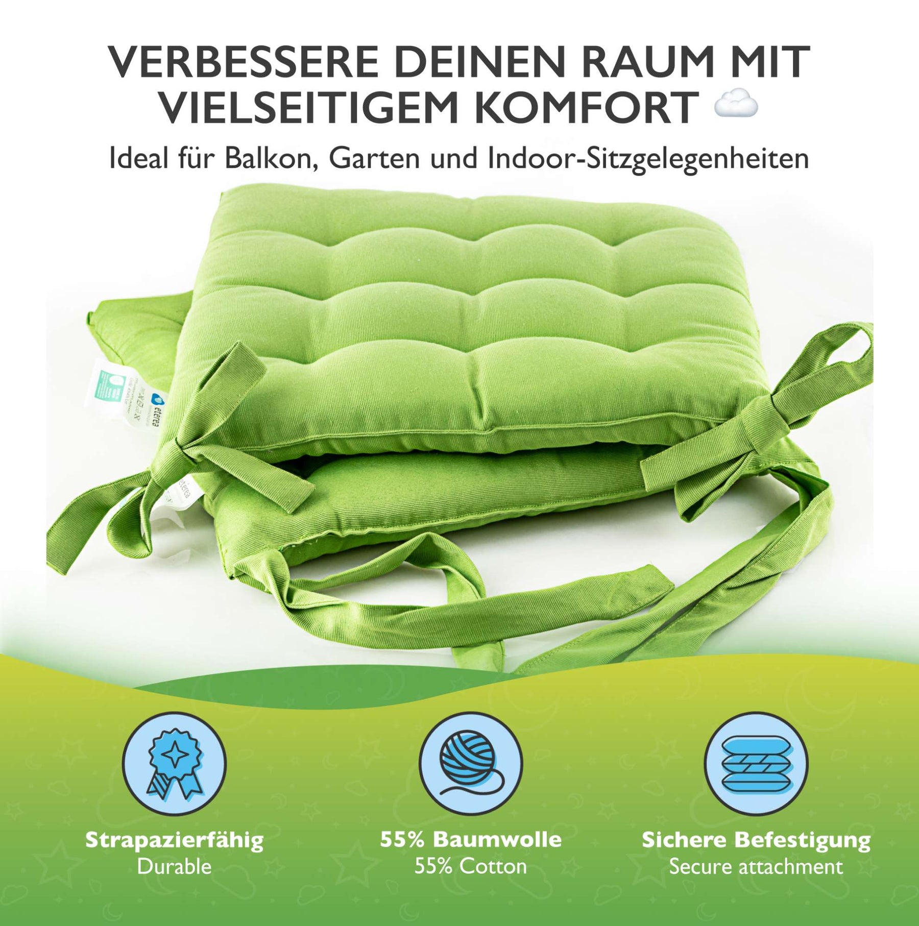 etérea Sitzkissen Stuhlkissen Basic Auflage und Stuhlkissen 40x40cm - Innen und Aussenbereich
