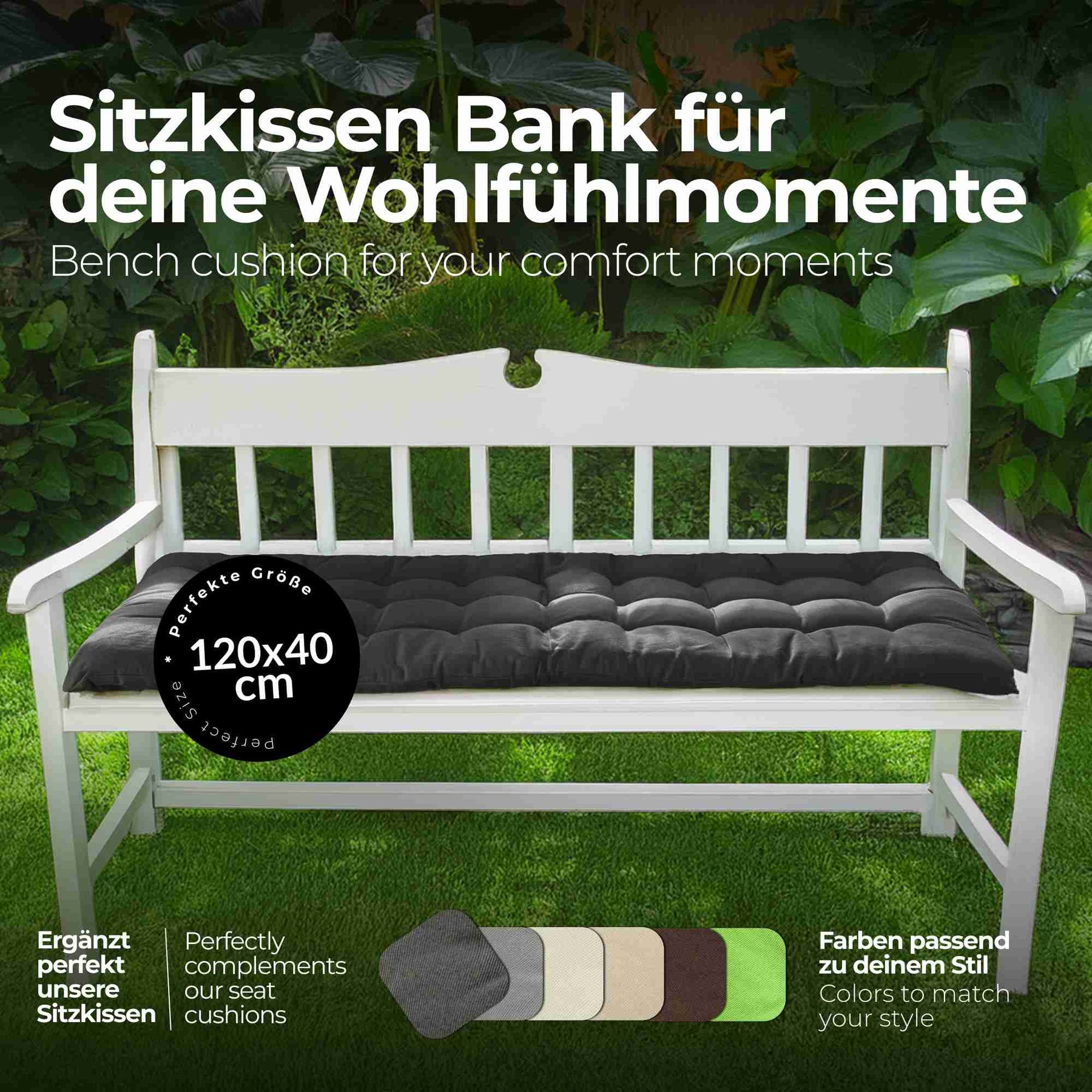 etérea Bankauflage Basic - Sitzkissen Stuhlkissen Indoor & Outdoor für Bänke 120x40 cm