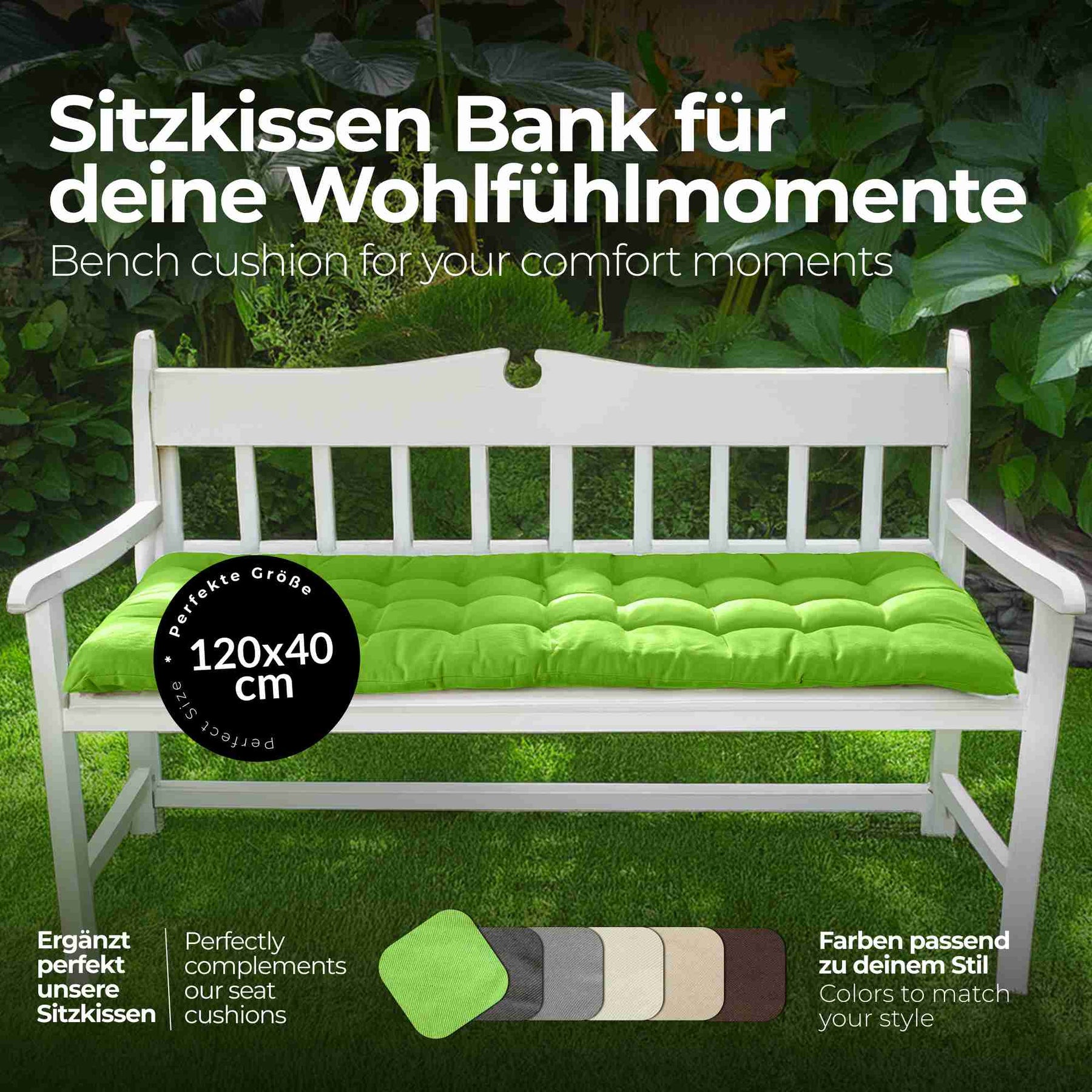 etérea Bankauflage Basic - Sitzkissen Stuhlkissen Indoor & Outdoor für Bänke 120x40 cm