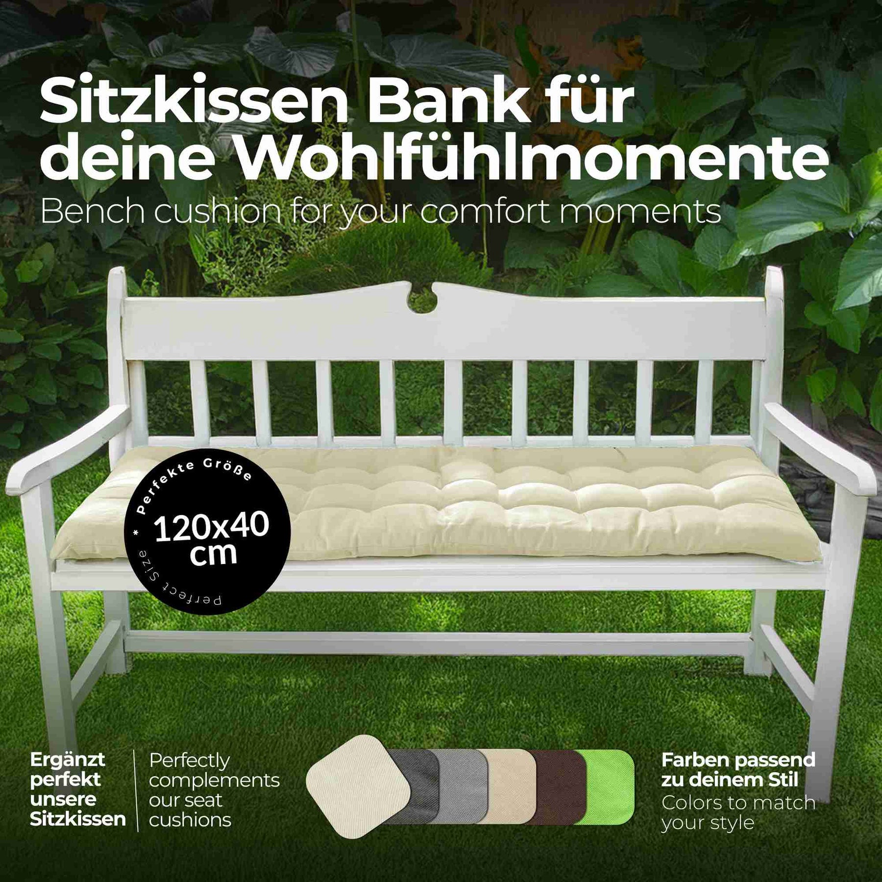 etérea Bankauflage Basic - Sitzkissen Stuhlkissen Indoor & Outdoor für Bänke 120x40 cm
