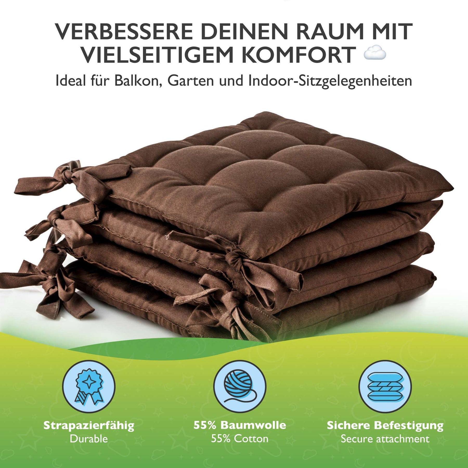 etérea Sitzkissen Stuhlkissen Basic Auflage und Stuhlkissen 40x40cm - Innen und Aussenbereich