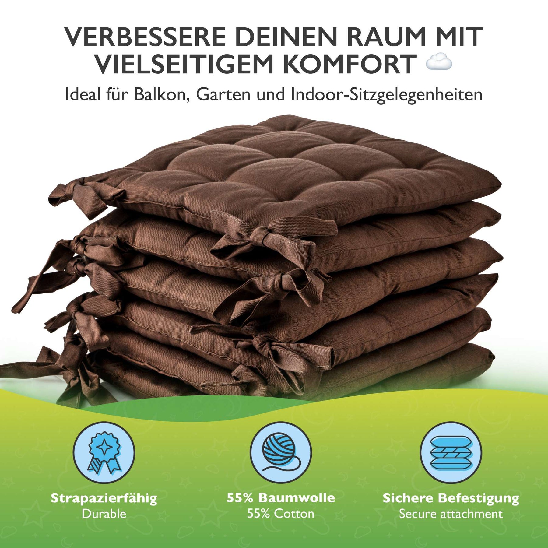etérea Sitzkissen Stuhlkissen Basic Auflage und Stuhlkissen 40x40cm - Innen und Aussenbereich