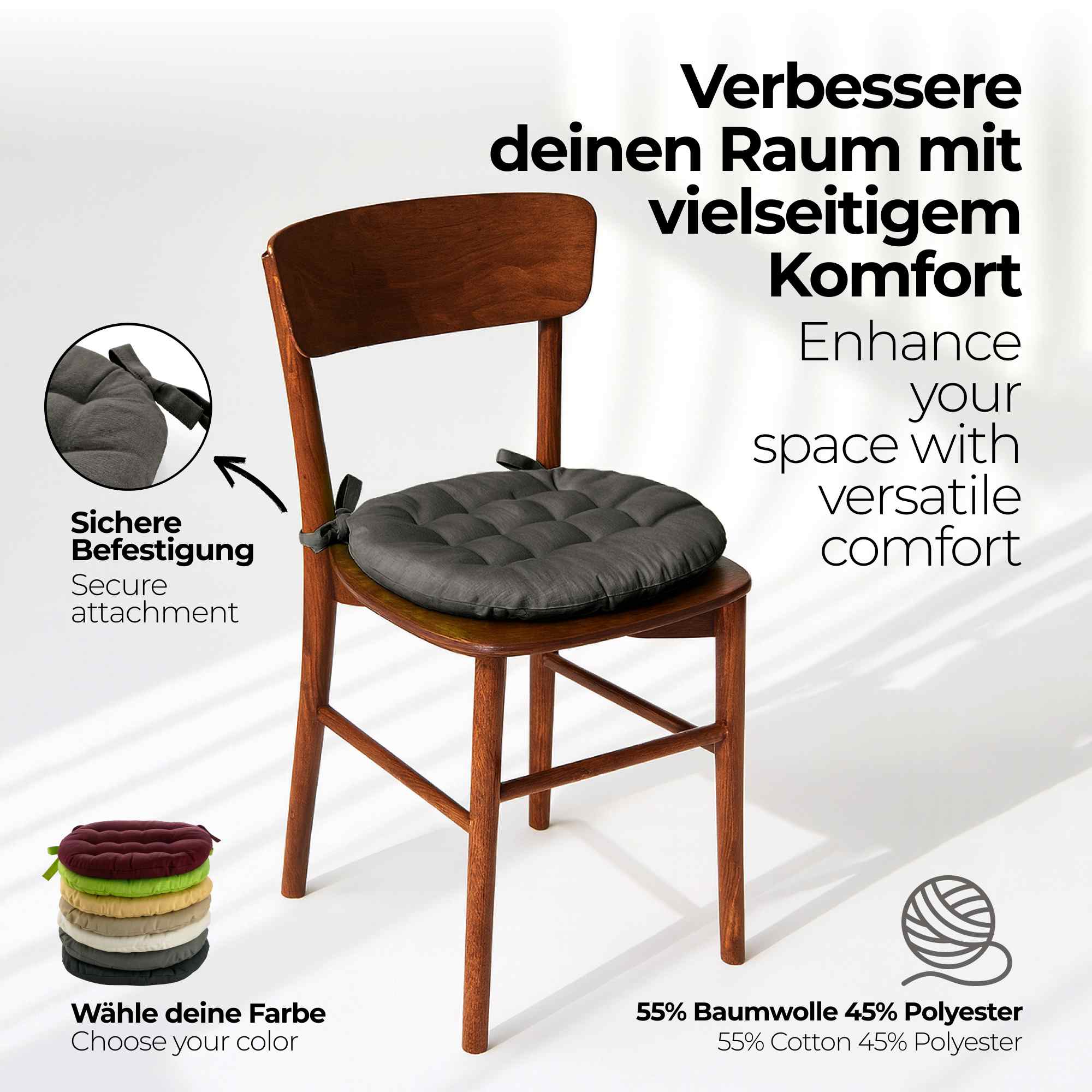 etérea Sitzkissen Stuhlkissen Basic Rund 38x38cm - Innen und Aussenbereich
