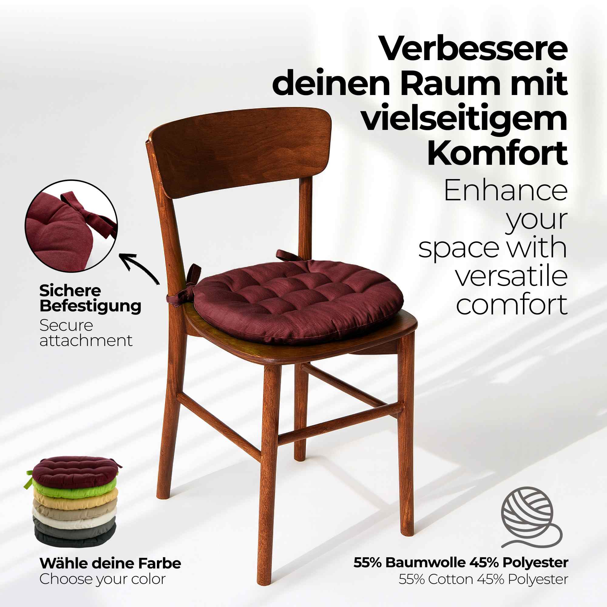 etérea Sitzkissen Stuhlkissen Basic Rund 38x38cm - Innen und Aussenbereich