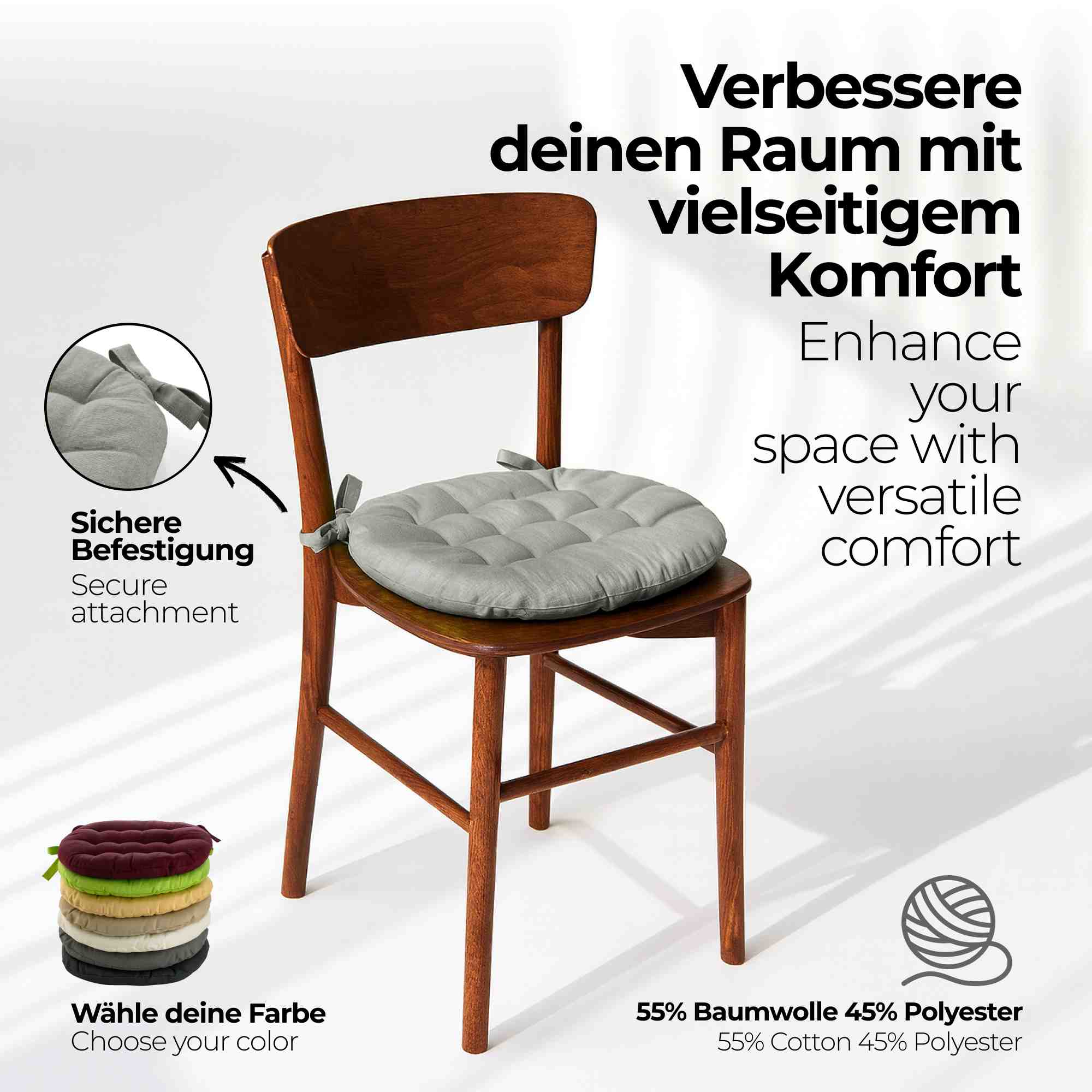 etérea Sitzkissen Stuhlkissen Basic Rund 38x38cm - Innen und Aussenbereich