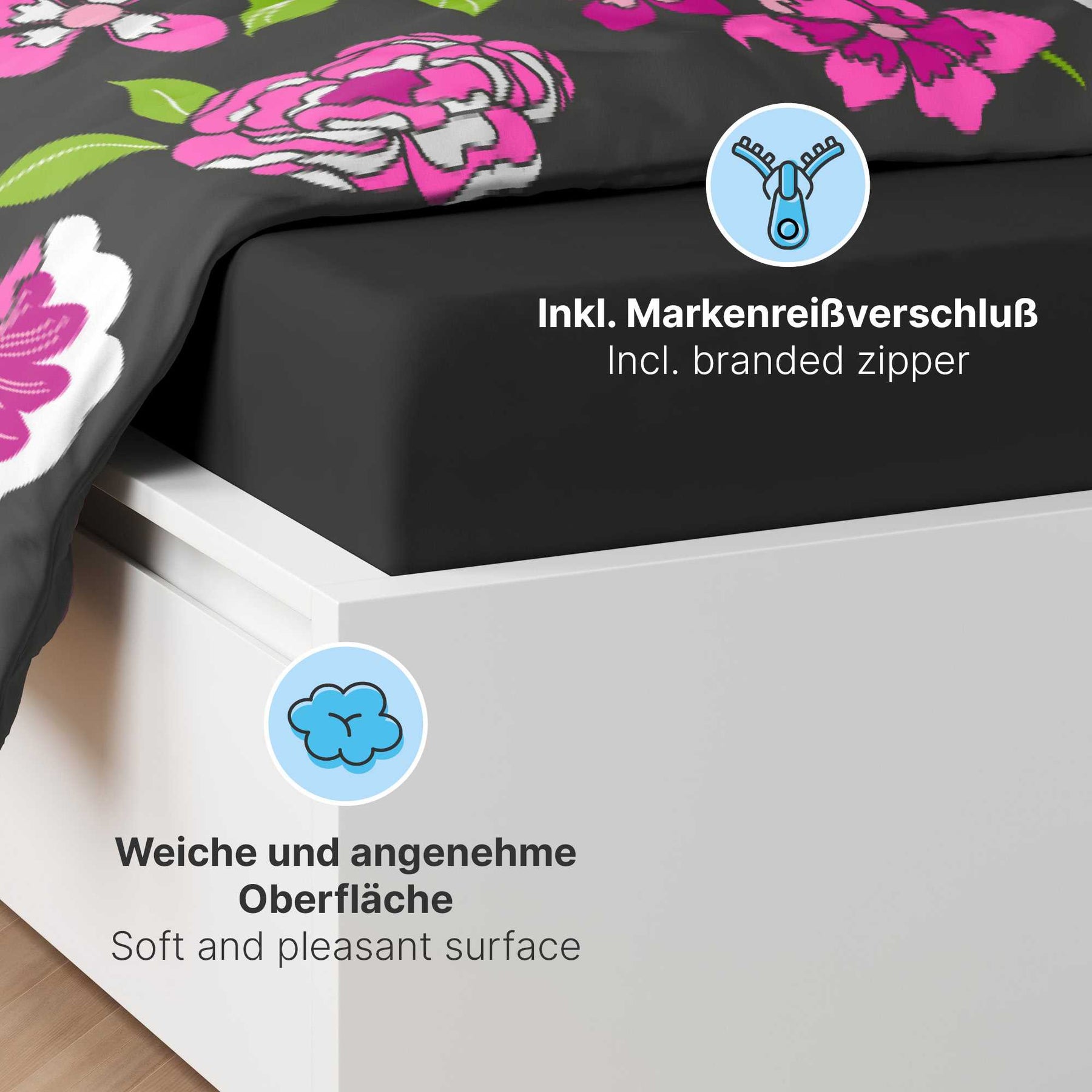 etérea Baumwolle Bettwäsche Clemens Blumen Rot und Pink