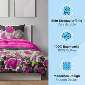 etérea Baumwolle Bettwäsche Clemens Blumen Rot und Pink