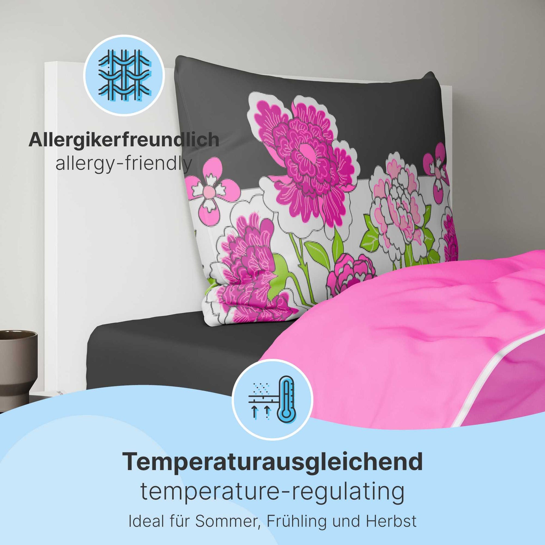 etérea Baumwolle Bettwäsche Clemens Blumen Rot und Pink