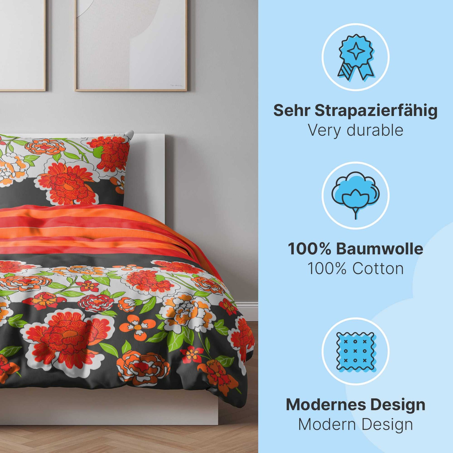 etérea Baumwolle Bettwäsche Clemens Blumen Rot und Pink