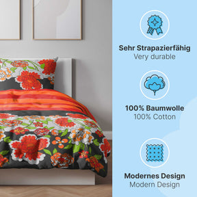 etérea Baumwolle Bettwäsche Clemens Blumen Rot und Pink