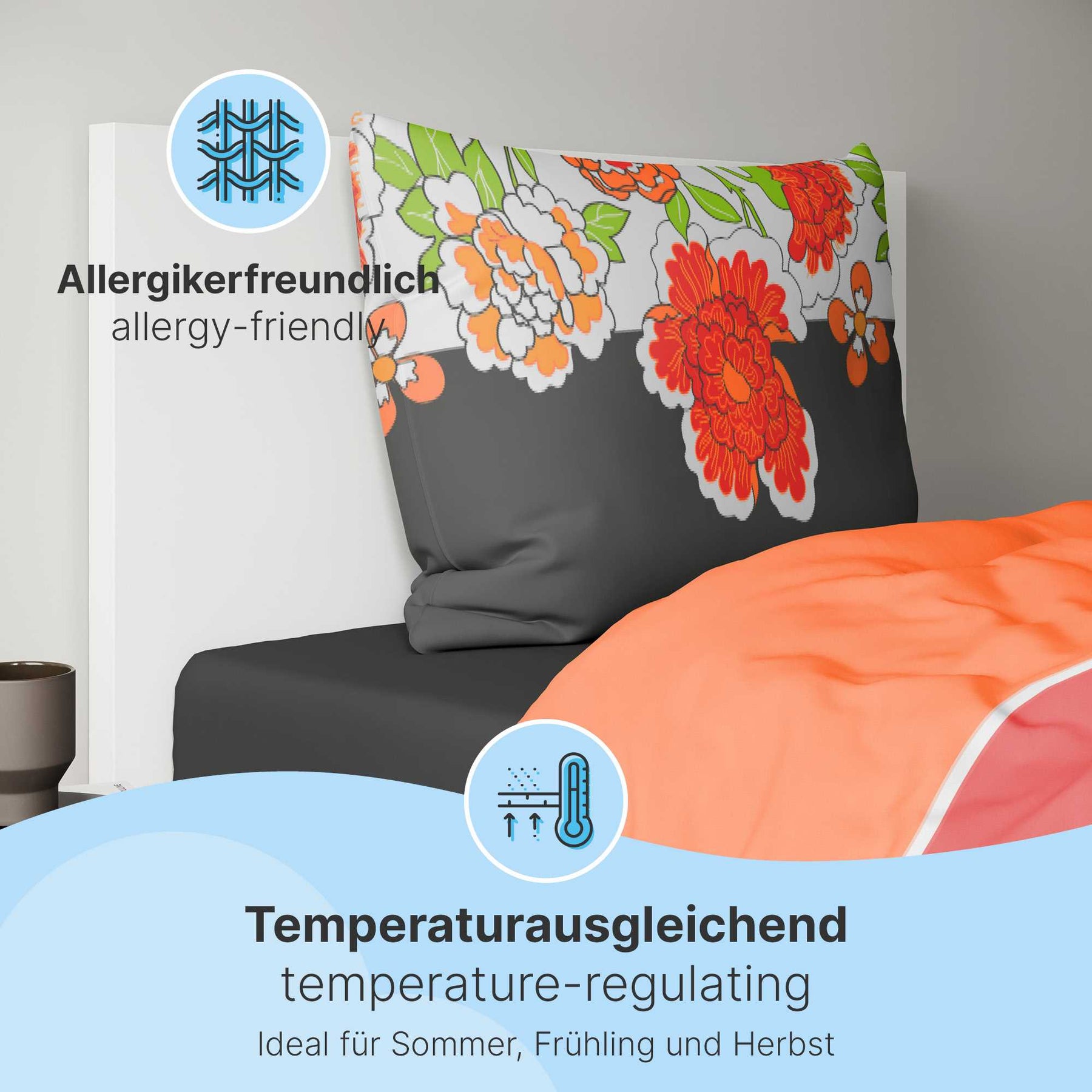 etérea Baumwolle Bettwäsche Clemens Blumen Rot und Pink