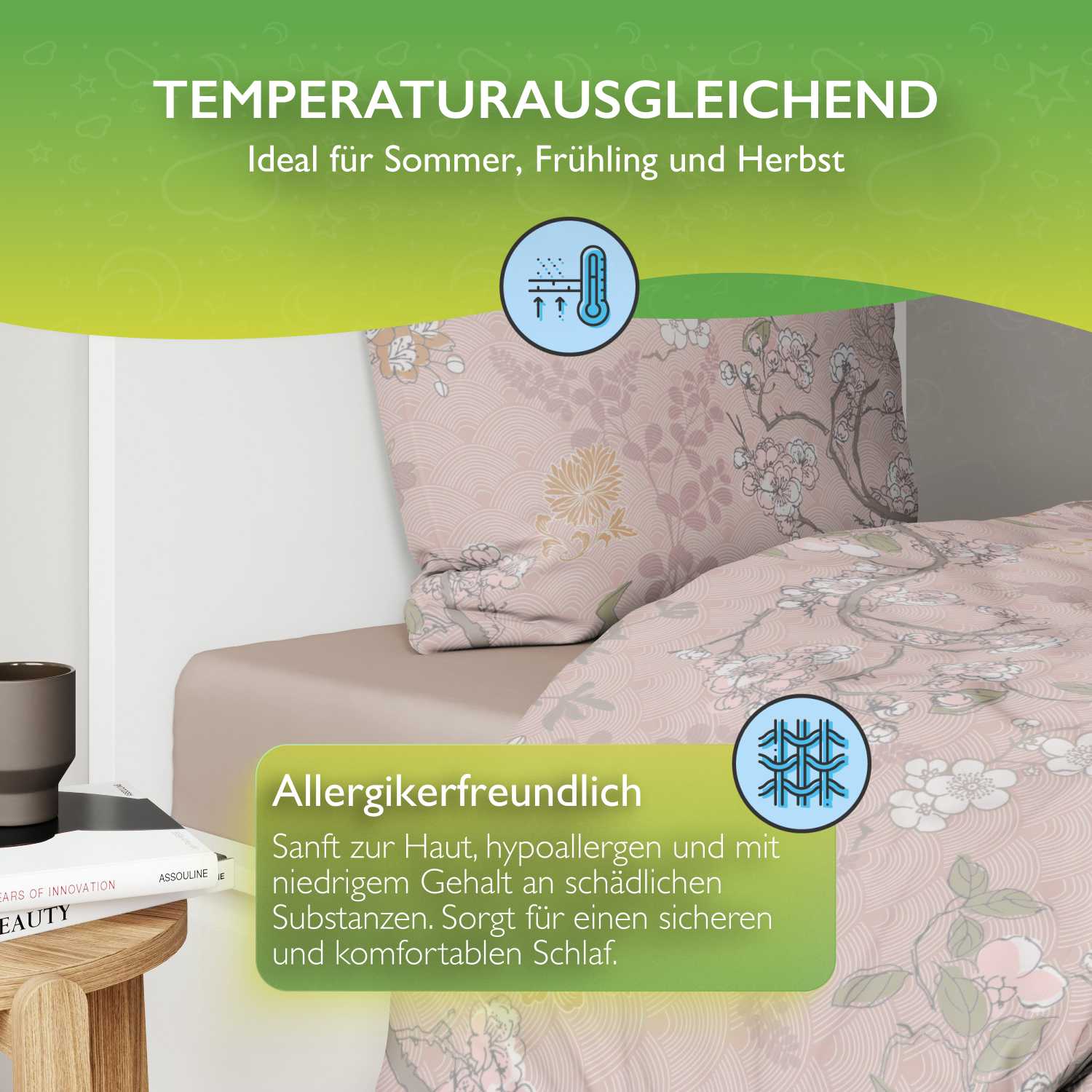 etérea Renforcé Bettwäsche Mikko Grün Rose