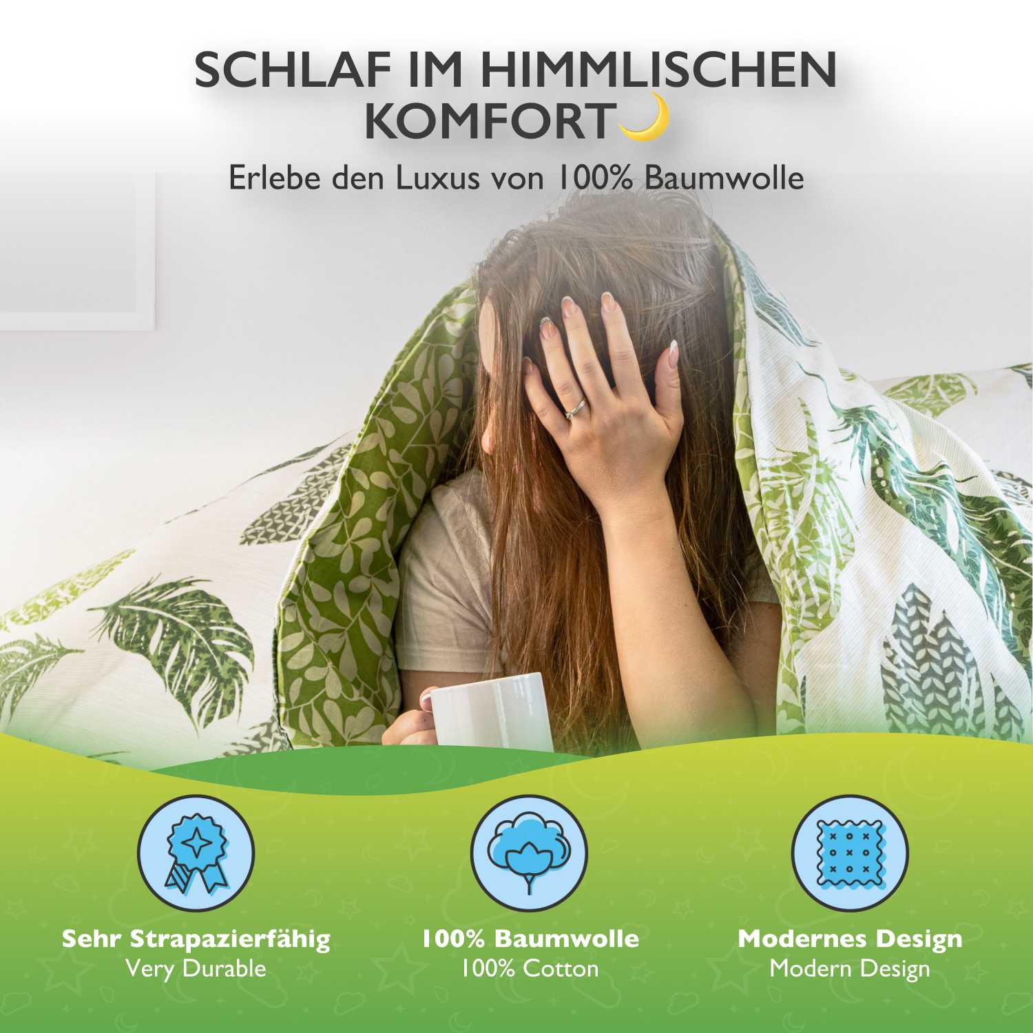 etérea Renforcé Bettwäsche Philou Federn Grün und Grau