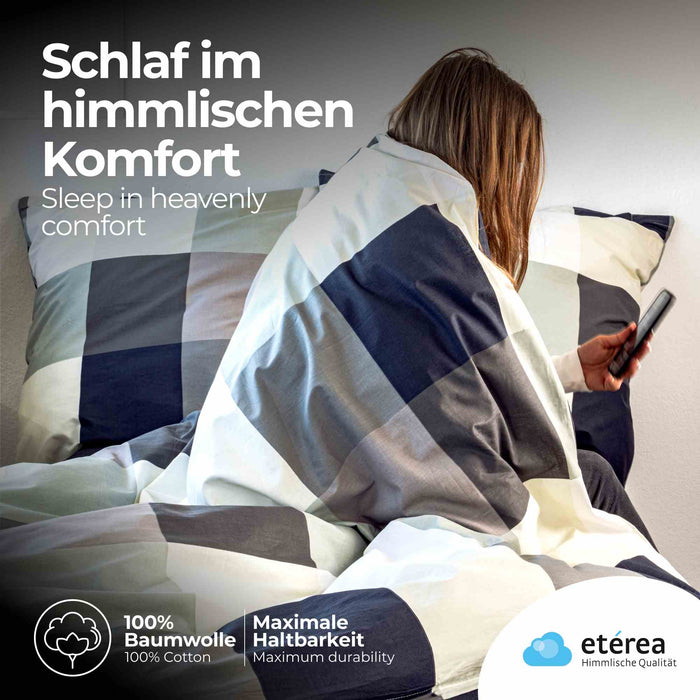 etérea Renforcé Bettwäsche Rian Kariert Schwarz 40x80 cm 1x Kopfkissenbezug