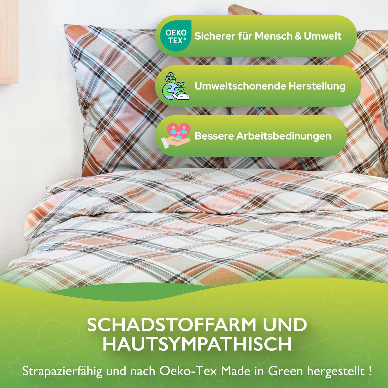 etérea Renforcé Baumwoll Bettwäsche Square Braun und Grün