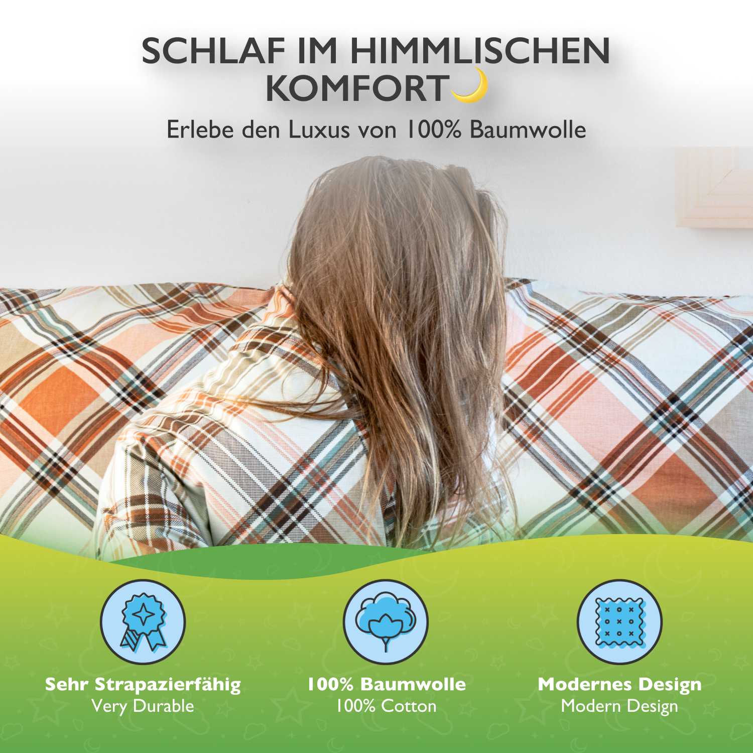 etérea Renforcé Baumwoll Bettwäsche Square Braun und Grün