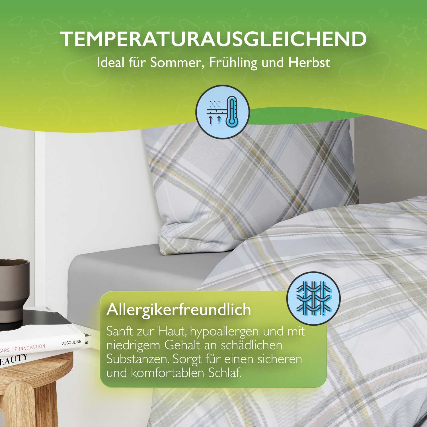 etérea Renforcé Baumwoll Bettwäsche Square Braun und Grün