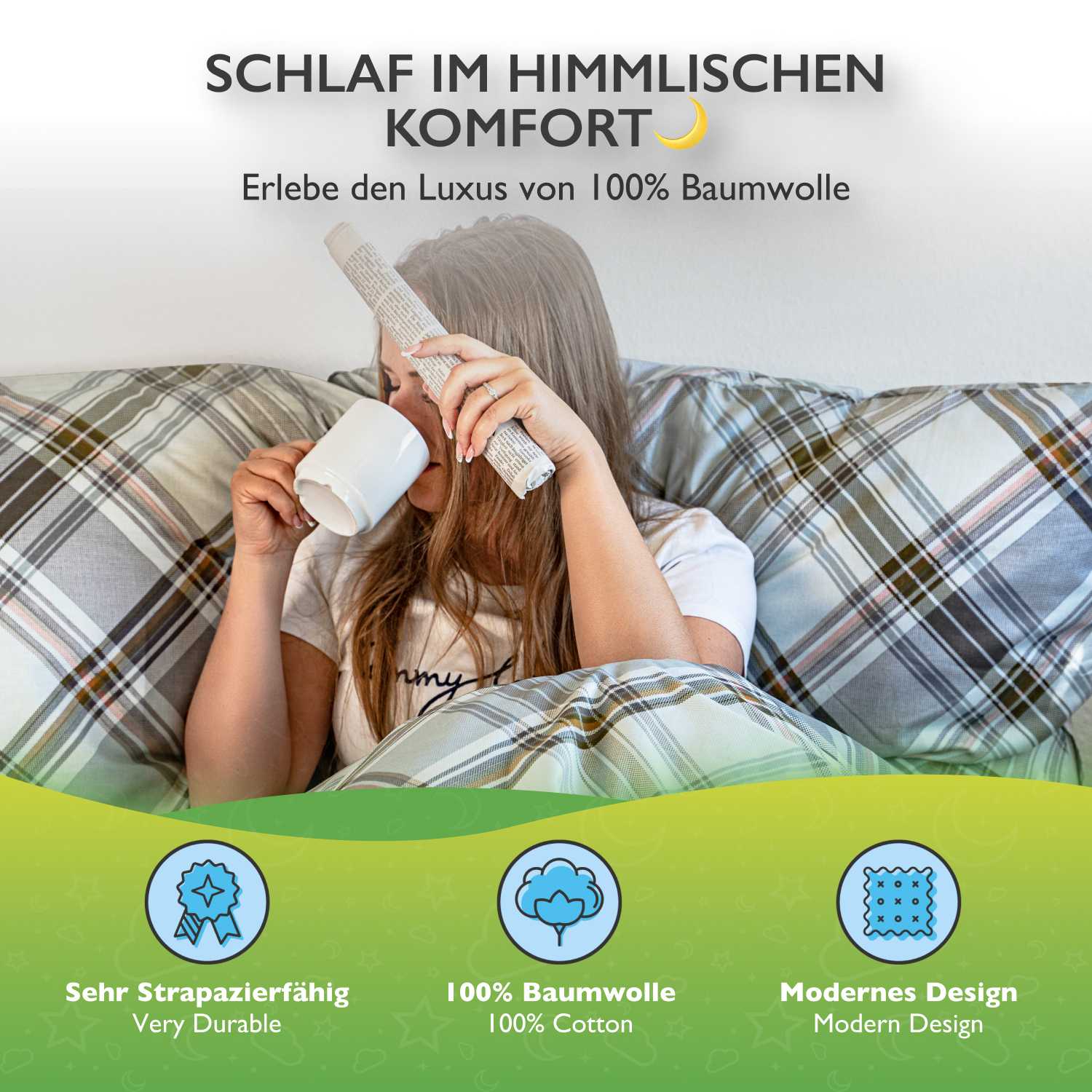 etérea Renforcé Baumwoll Bettwäsche Square Braun und Grün