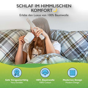 etérea Renforcé Baumwoll Bettwäsche Square Braun und Grün