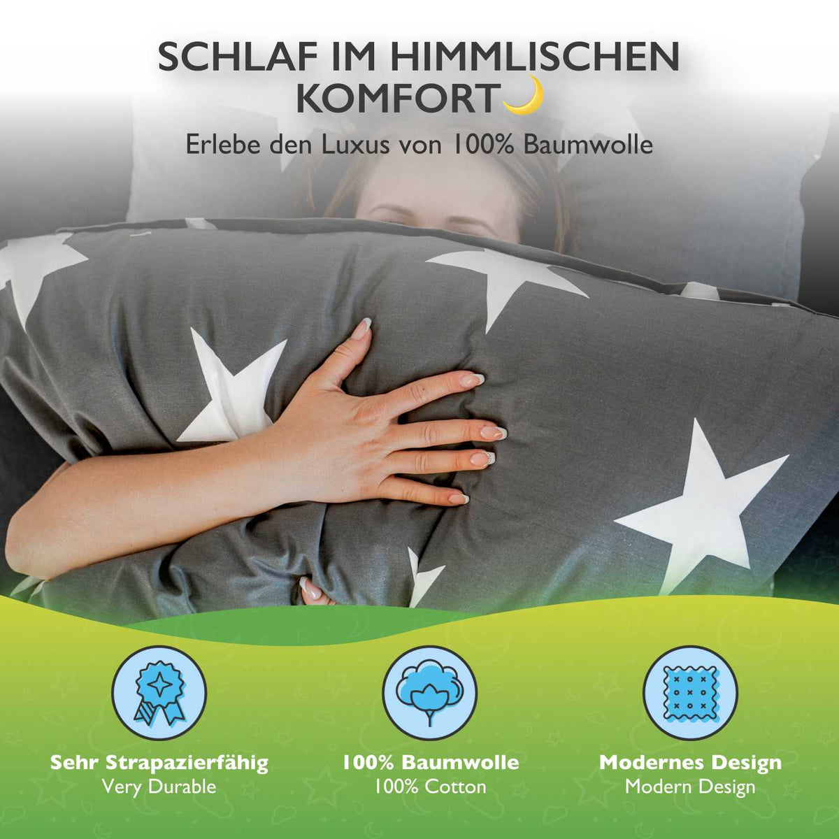 etérea Renforcé Baumwoll Bettwäsche Sterne Grau 80x80 cm 1x Kopfkissenbezug