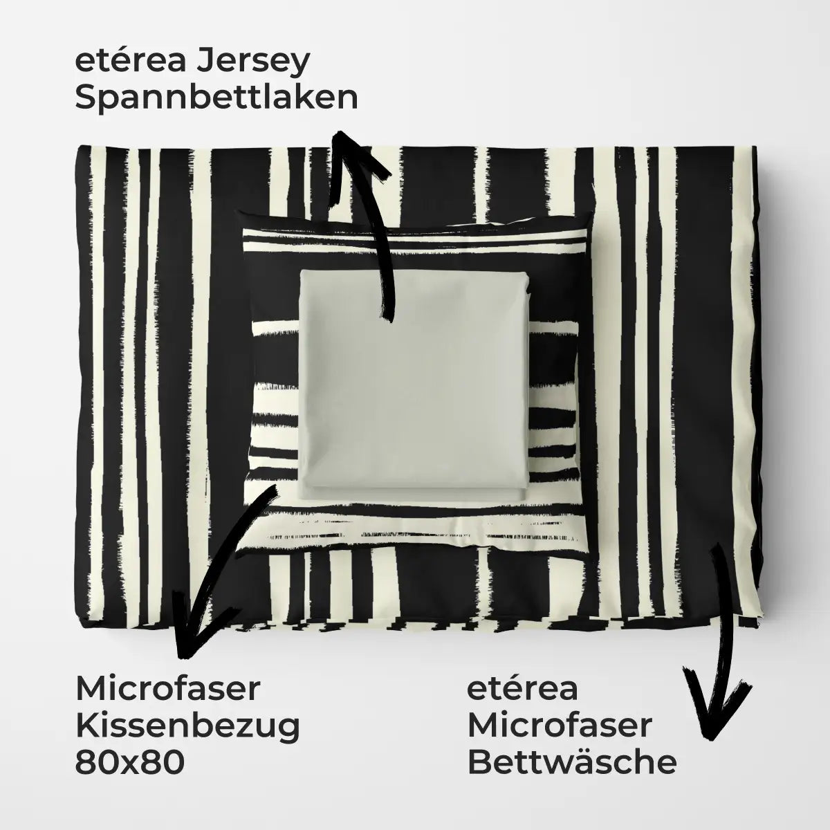 etérea Basic Starterpaket Bettwäsche Carola Schwarz mit Spannbettlaken