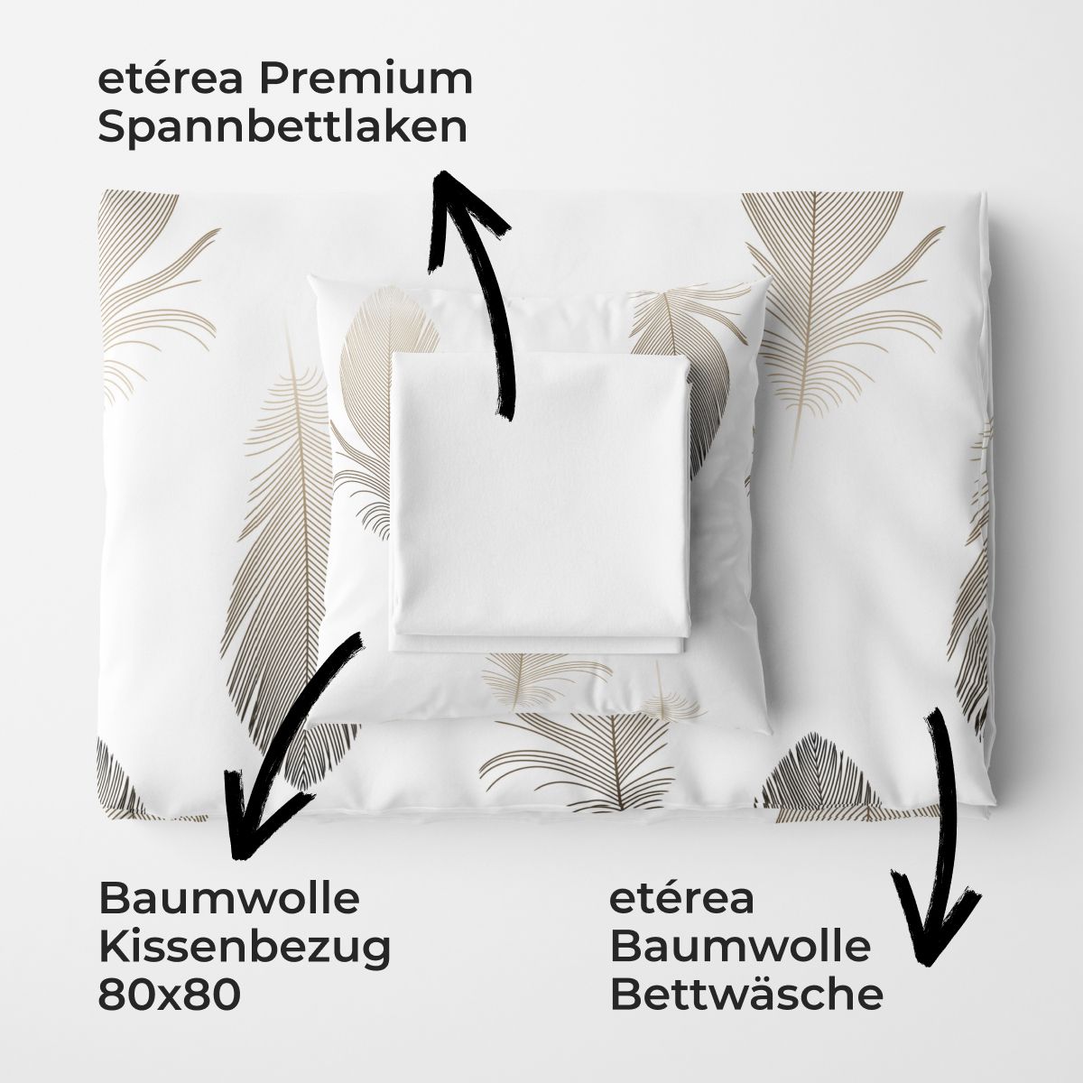etérea Premium Bundle Federn Weiß Bettwäsche + Spannbettlaken 140x200 + 140x200